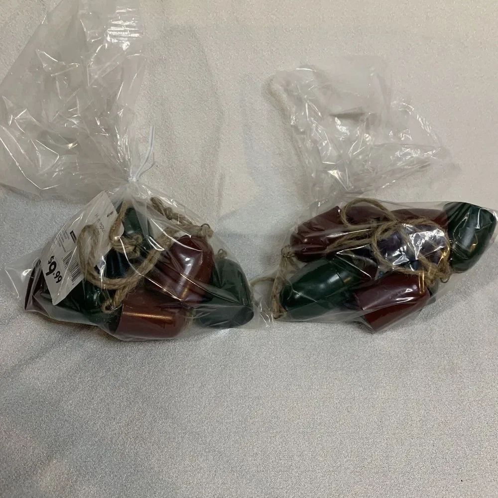Jingle Bells Garland Christmas Holiday 2 Set Metal Green Maroon Rustic Jute New